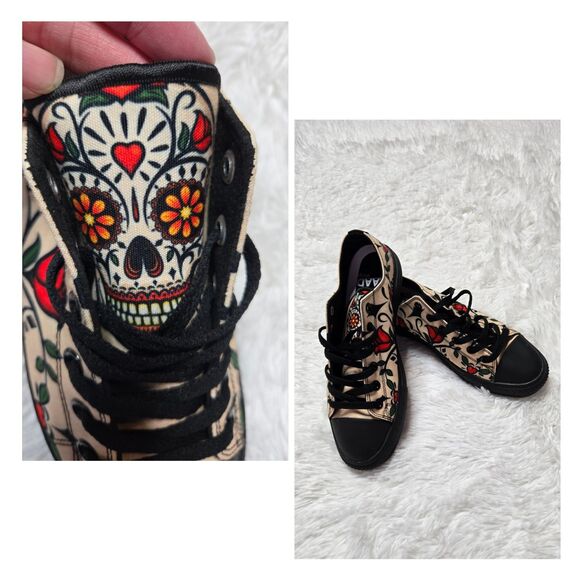 Radd Happy Rose Sugar Skull Canvas Sneakers Size Mens 9.5 Womens 8 - Picture 1 of 15